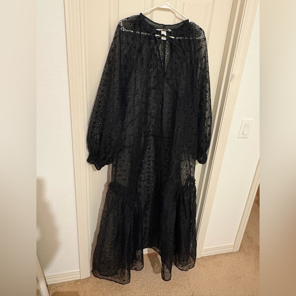H&M Black Eyelet Overlay Maxi Dress